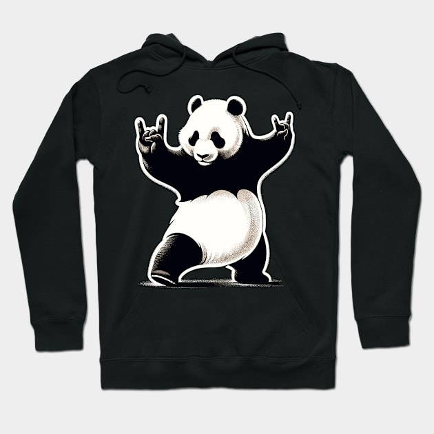 Retro Panda Rock Music Gift Funny Panda Hoodie by KsuAnn